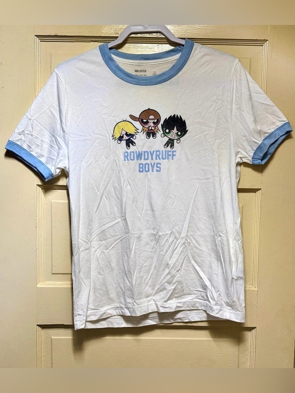 Hollister Shrunken Rowdyruff Boys Graphic Tee White & Blue Medium